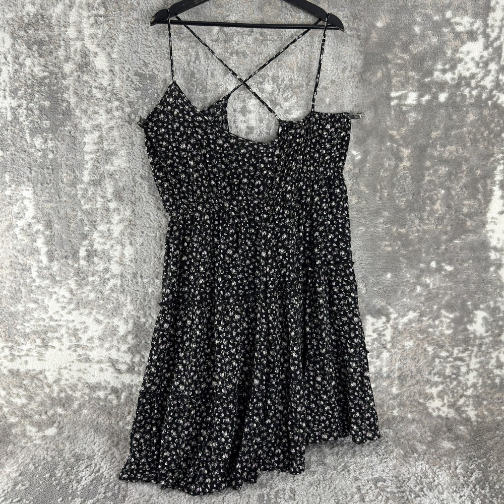 Kaileigh Plus Size 2X Floral Strappy Tiered Mini Dress Black Sleeveless Womens
